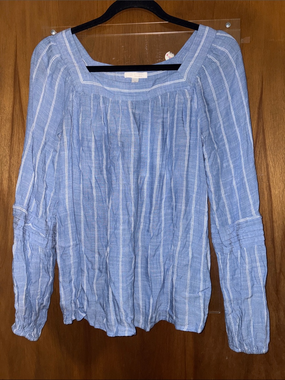 LC Lauren Conrad Light Blue Striped Square-Neck Women’s Top